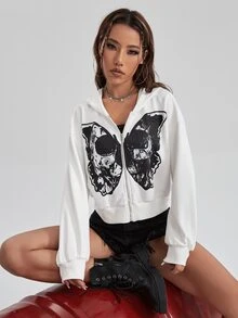 Distorted Dystopia Quần áo thể thao nữ Dây kéo Lễ Các Thánh Giải trí - trắng - Xem 6