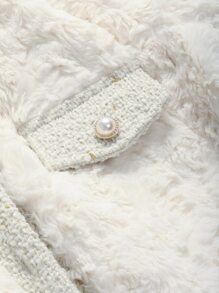 DAZY Contrast Trim Drop Shoulder Teddy Coat,Ladies Winter Elegant Contrast Binding,Double Button Regular Sleeve Round Neck Regular Fit Beige Plain Women Coats,Casual Daily Wear Women Jacket,Fall Women Clothes,Thermal Lined - Beige - View 9