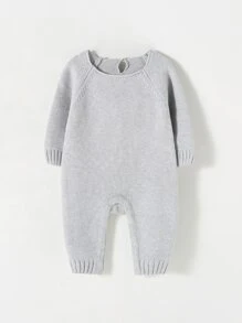 Bebé Mono ala trasero de manga raglán tejido - Gris Claro - Ver 2