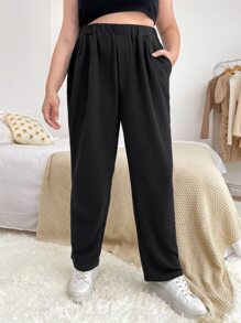 SHEIN EZwear 大碼彈性腰帶斜口袋長褲