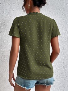 SHEIN Frenchy Áo sơ mi nữ Nút Tương phản ren màu trơn Boho - xanh quân đội - Xem 2