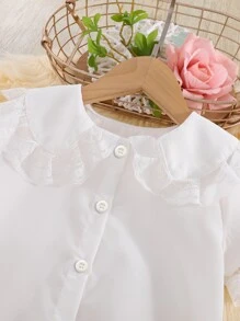 Toddler Girls Contrast Lace Statement Collar Blouse - White - View 3