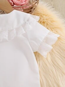 Toddler Girls Contrast Lace Statement Collar Blouse - White - View 4