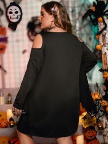 SHEIN Unity Plus Gothic Spider Web Print Halloween Costume Dress Fall Cloth For Women - Black - View 2