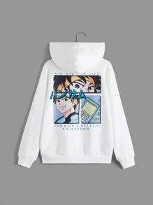 SHEIN Sudadera con gráfico de lema y figura para niño preadolescente - Blanco - Ver 1