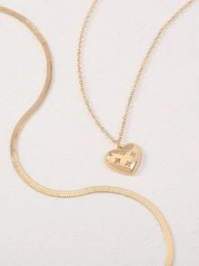 Nooxian 2pcs/set Fashion Rhinestone Decor Heart Pendant Necklace For Women For Daily Decoration - Yellow Gold - View 4