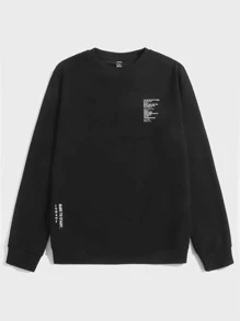 GENTILAND Men Slogan Graphic Pullover - Black - View 3