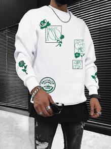Manfinity LEGND Men Floral & Letter Graphic Sweatshirt - White - View 1