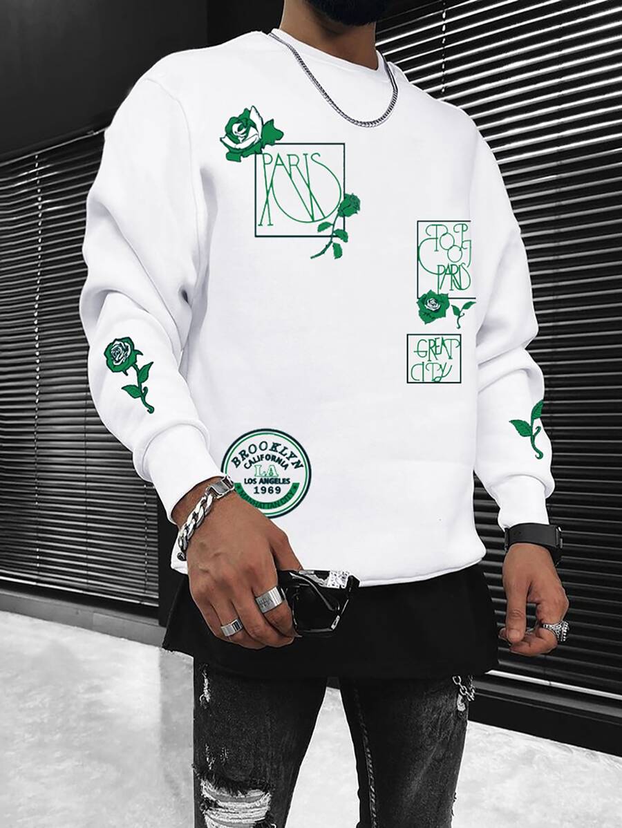 Manfinity LEGND Men Floral & Letter Graphic Sweatshirt - White - View 1