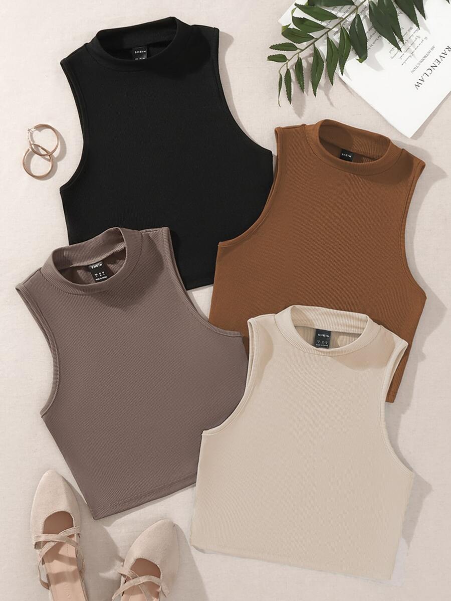 SHEIN Unity 4pcs Solid Tank Top - Multicolor - View 1