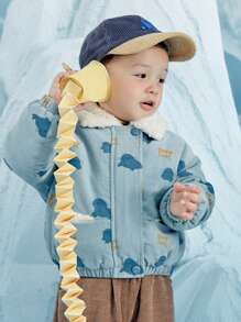 小男童字母圖案毛絨內襯夾克