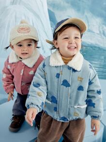 小男童字母圖案毛絨內襯夾克