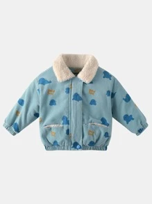 小男童字母圖案毛絨內襯夾克
