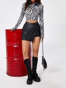 SHEIN PETITE Áo thun nữ Lộ Lưng Sọc ngựa vằn Gợi cảm - Đen và trắng - Xem 5