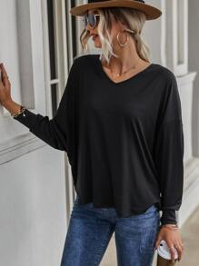 SHEIN LUNE Contrast Guipure Lace Criss Cross Drop Shoulder Tee - Black - View 5