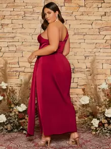 SHEIN Belle Burgundy Red Plus One Shoulder Ruched Wrap Hem Bridesmaid Dress - Burgundy - View 2