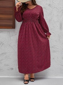 SHEIN Clasi Plus Leopard Print Flounce Sleeve Dress - Maroon - View 4