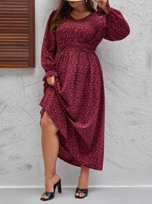 SHEIN Clasi Plus Leopard Print Flounce Sleeve Dress - Maroon - View 5