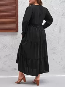 SHEIN LUNE Plus Guipure Lace Insert Layered Hem Dress - Black - View 2