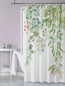 Leaf Print Waterproof Shower Curtain - Multicolor - View 1