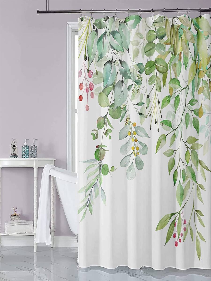 Leaf Print Waterproof Shower Curtain - Multicolor - View 1