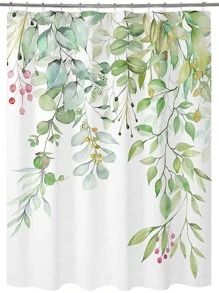 Leaf Print Waterproof Shower Curtain - Multicolor - View 2