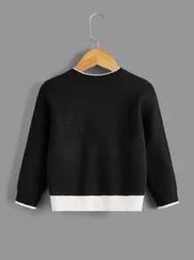 Toddler Boys Bear Pattern Contrast Trim Jumper - Black - View 2