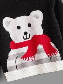 Toddler Boys Bear Pattern Contrast Trim Jumper - Black - View 3