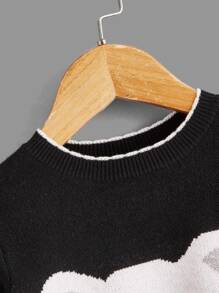 Toddler Boys Bear Pattern Contrast Trim Jumper - Black - View 4