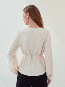 MOTF PREMIUM PLEATED SLEEVE DRAPED BELTED TOP - Apricot - View 3