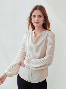 MOTF PREMIUM PLEATED SLEEVE DRAPED BELTED TOP - Apricot - View 6