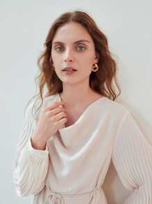 MOTF PREMIUM PLEATED SLEEVE DRAPED BELTED TOP - Apricot - View 7