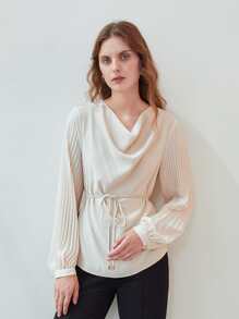 MOTF PREMIUM PLEATED SLEEVE DRAPED BELTED TOP - Apricot - View 9