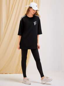 Mulvari Bộ đồ hai mảnh nữ Thêu Lá thư Giải trí - màu đen - Xem 6