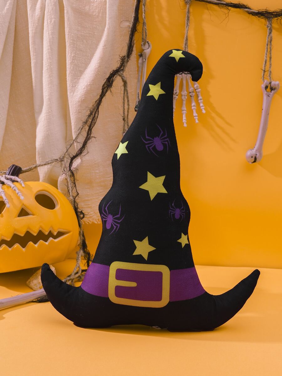 Halloween Spider Pattern Witch Hat Shaped Decorative Pillow - Multicolor - View 1