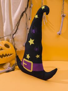 Halloween Spider Pattern Witch Hat Shaped Decorative Pillow - Multicolor - View 2