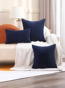 Miater 1pc Solid Cushion Cover Without Filler - Blue - View 12