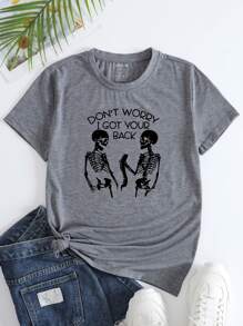 骷髏和字母圖案T恤 - 灰色 - 查看 1