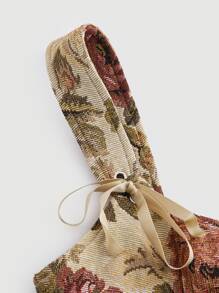 SHEIN MOD 花卉圖案提花繫帶背心上衣 - 彩色 - 查看 3