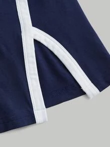 SHEIN MOD Đầm Bất đối xứng Cắt ra Chia Tương phản ràng buộc màu trơn Giải trí - Màu xanh hải quân - Xem 7