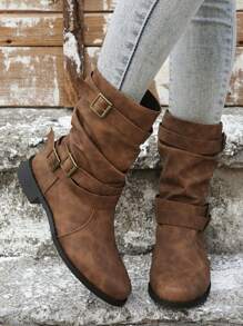 Buckle Decor Slouchy Boots - Brown - View 2