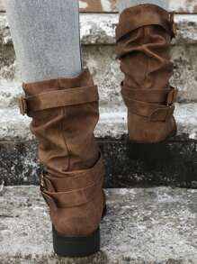 Buckle Decor Slouchy Boots - Brown - View 3