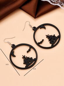 Halloween House & Bat Decor Circle Drop Earrings - Black - View 3