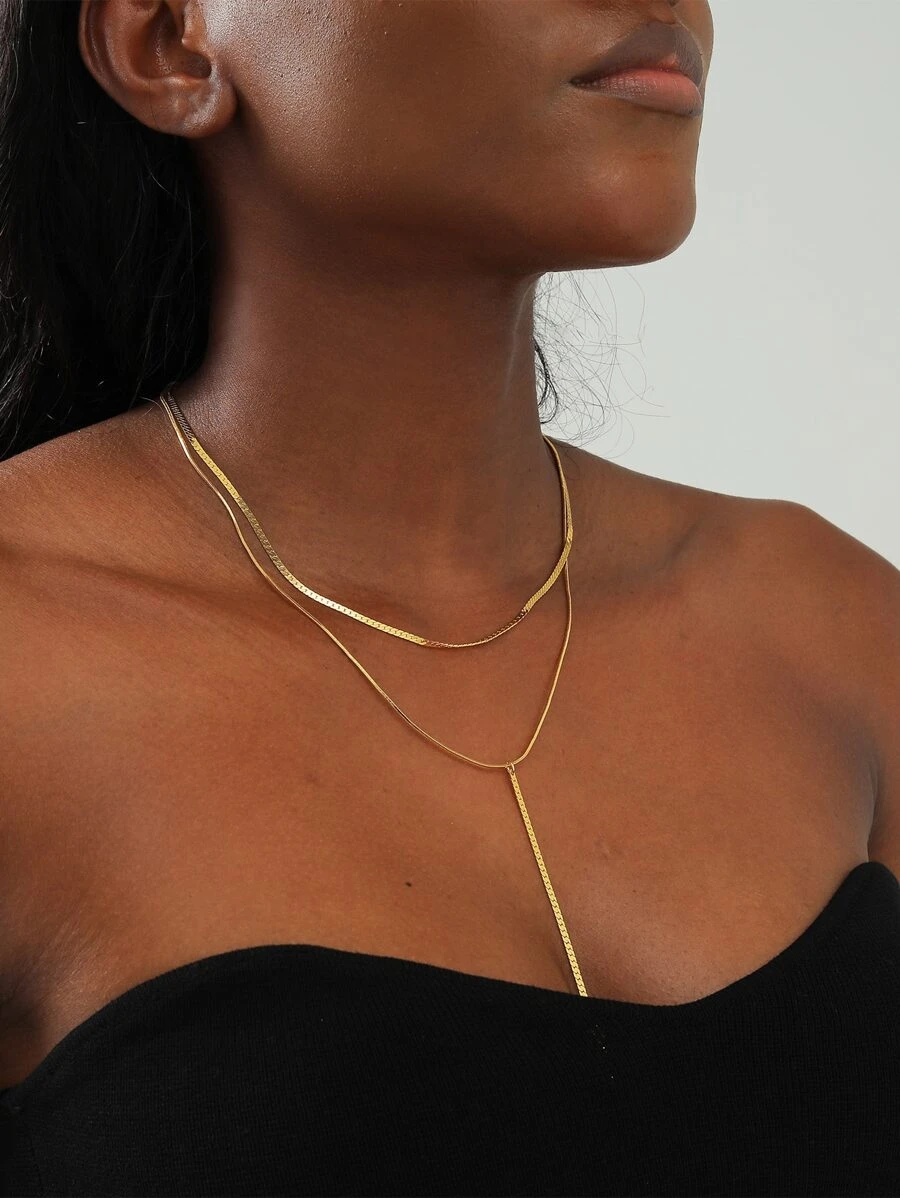 1pc Double Layered Y-shaped Chain Necklace | SHEIN USA