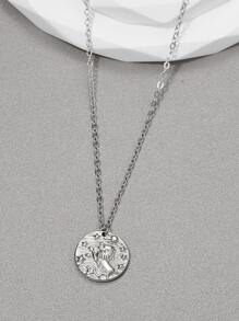 Fashionable and Popular Men Lion Detail Round Charm Necklace Copper for Jewelry Gift and for a Stylish Look - Silver - View 2