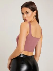 SHEIN Privé 素色短款背心 - 藕粉色 - 查看 2