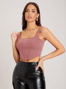 SHEIN Privé 素色短款背心 - 藕粉色 - 查看 4