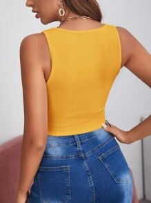 SHEIN BAE Áo hai dây Bất đối xứng màu trơn Giải trí - Màu vàng - Xem 2