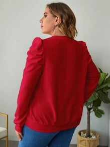 SHEIN Clasi Plus Solid Puff Sleeve Sweatshirt - Burgundy - View 2