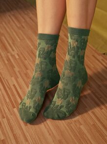 ROMWE Fairycore Vớ Hoa - màu xanh lá - Xem 4